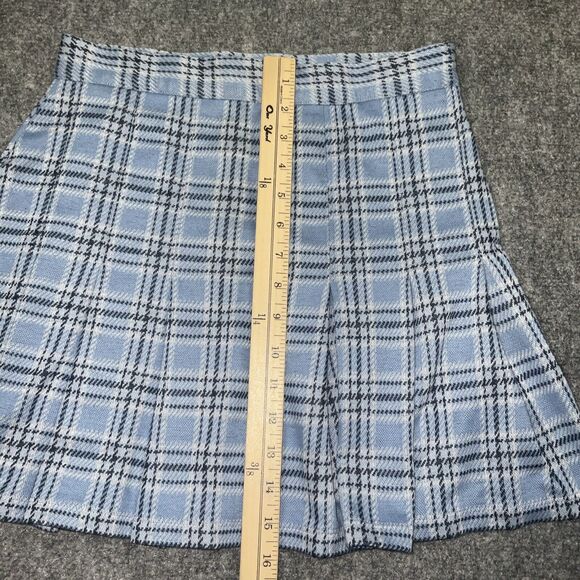 Free People  Skirt Womens Size  6 Ocean Blue Plaid Mini Honey Pleated - Picture 6 of 11